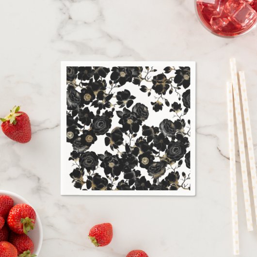 Modern Elegant Zwart Wit en Goud Bloemen Patroon Servet (Insitu)