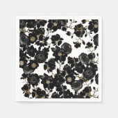 Modern Elegant Zwart Wit en Goud Bloemen Patroon Servet (Voorkant)
