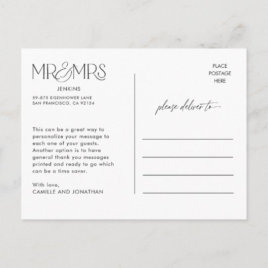 Modern Elegant Zwart Wit Foto Bruiloft Dank u Briefkaart (Achterkant)