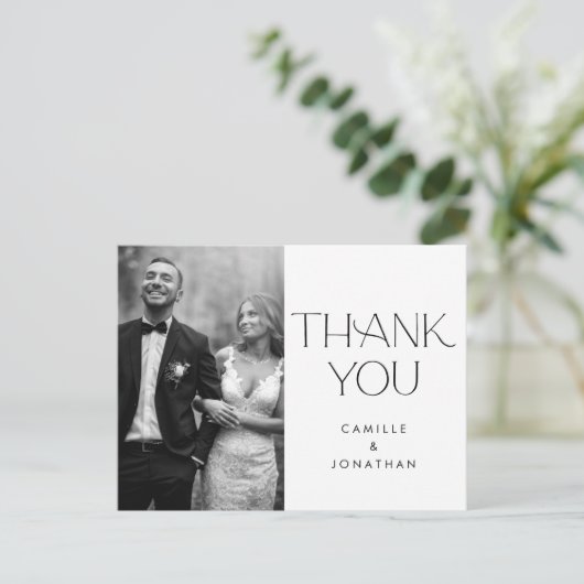 Modern Elegant Zwart Wit Foto Bruiloft Dank u Briefkaart (Staand voorkant)