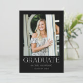 Modern Elegant Zwart Wit Foto Graduation Party Kaart (Staand voorkant)