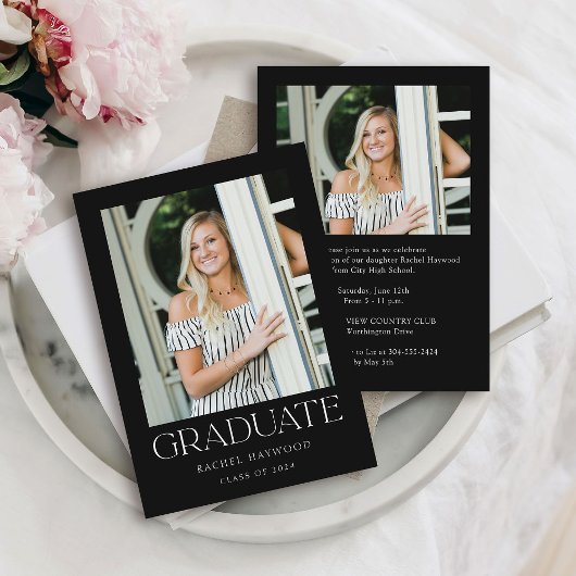 Modern Elegant Zwart Wit Foto Graduation Party Kaart