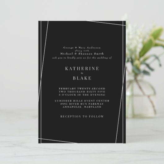 Modern & Elegant Zwart & Wit Geometrische bruiloft Kaart (Staand voorkant)
