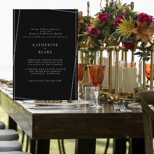 Modern & Elegant Zwart & Wit Geometrische bruiloft Kaart