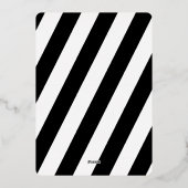 Modern Elegant Zwart & Wit Goud Gestreepte Bruilof Folie Uitnodiging (Achterkant)
