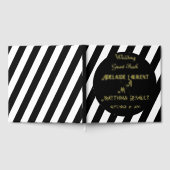 Modern Elegant Zwart & Wit Goud Gestreepte Bruilof Gastenboek (Volledig)