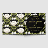 Modern Elegant Zwart & Wit Goud Gestreepte Bruilof Gastenboek (Volledig)