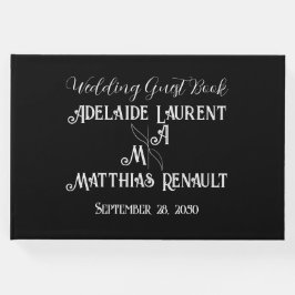 Modern Elegant Zwart & Wit Goud Gestreepte Bruilof Gastenboek