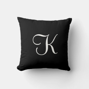 Modern Elegant Zwart Wit Kalligrafie Monogram Kussen