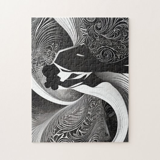 Modern Elegant Zwart & Wit Magic Couple Abstract Legpuzzel (Verticaal)