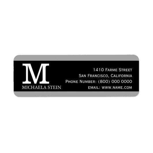 modern & elegant, zwart & wit, monogram etiket (Voorkant)