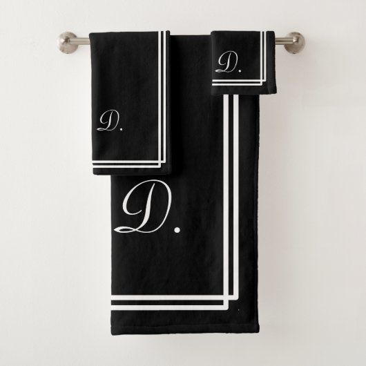 Modern Elegant Zwart Wit Monogram Initialen Bad Handdoek (Insitu)
