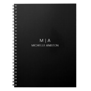 Modern Elegant Zwart Wit Monogram Minimalist Notitieboek