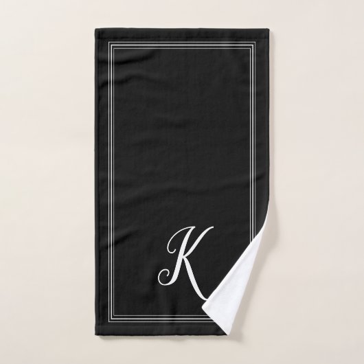 Modern Elegant Zwart Wit Monogram Script Bad Handdoek (Handdoek)