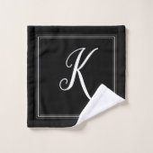 Modern Elegant Zwart Wit Monogram Script Bad Handdoek (Wasdoekje)