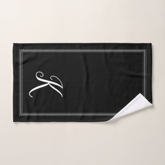Modern Elegant Zwart Wit Monogram Script Bad Handdoek (Handdoek)