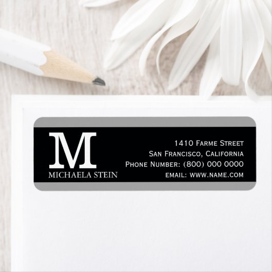 modern & elegant, zwart-wit, monogrammen etiket (Insitu)