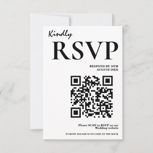 Modern Elegant Zwart & Wit QR Code Huwelijk RSVP (Voorkant)
