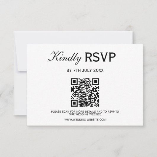 Modern Elegant Zwart & Wit QR Code Huwelijk RSVP (Voorkant)