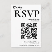 Modern Elegant Zwart & Wit QR Code Huwelijk RSVP Informatiekaartje (Voorkant)