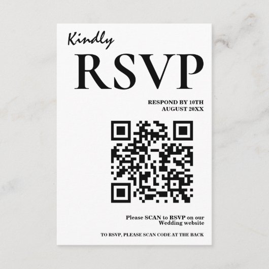 Modern Elegant Zwart & Wit QR Code Huwelijk RSVP Informatiekaartje (Voorkant)