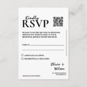 Modern Elegant Zwart & Wit QR Code Huwelijk RSVP Informatiekaartje (Achterkant)