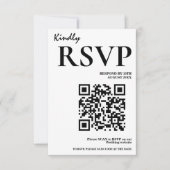 Modern Elegant Zwart & Wit QR Code Huwelijk RSVP Kaartje (Voorkant)