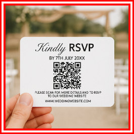 Modern Elegant Zwart & Wit QR Code Huwelijk RSVP Kaartje