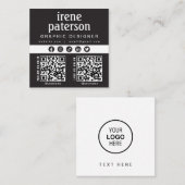 Modern Elegant Zwart Wit QR Code Social Media Vierkante Visitekaartje (Voorkant / Achterkant)