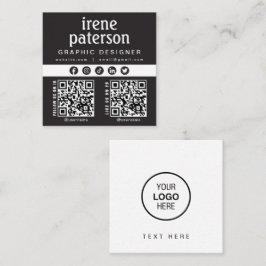 Modern Elegant Zwart Wit QR Code Social Media Vierkante Visitekaartje