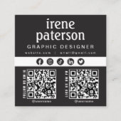 Modern Elegant Zwart Wit QR Code Social Media Vierkante Visitekaartje (Voorkant)