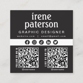 Modern Elegant Zwart Wit QR Code Social Media Vierkante Visitekaartje