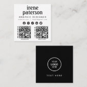 Modern Elegant Zwart Wit QR Code Social Media Vierkante Visitekaartje (Voorkant / Achterkant)