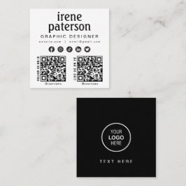 Modern Elegant Zwart Wit QR Code Social Media Vierkante Visitekaartje