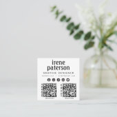Modern Elegant Zwart Wit QR Code Social Media Vierkante Visitekaartje (Staand voorkant)