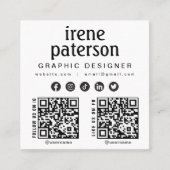 Modern Elegant Zwart Wit QR Code Social Media Vierkante Visitekaartje (Voorkant)