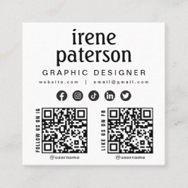 Modern Elegant Zwart Wit QR Code Social Media Vierkante Visitekaartje