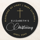 Modern Elegant Zwart Wit Religieus Gouden Kruis Ronde Kartonnen Onderzetter (Voorkant)