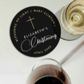 Modern Elegant Zwart Wit Religieus Gouden Kruis Ronde Kartonnen Onderzetter