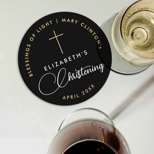 Modern Elegant Zwart Wit Religieus Gouden Kruis Ronde Kartonnen Onderzetter