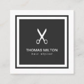 Modern Elegant Zwart Wit Schaar Haarstylist Vierkante Visitekaartje (Voorkant)