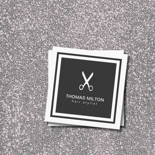Modern Elegant Zwart Wit Schaar Haarstylist Vierkante Visitekaartje