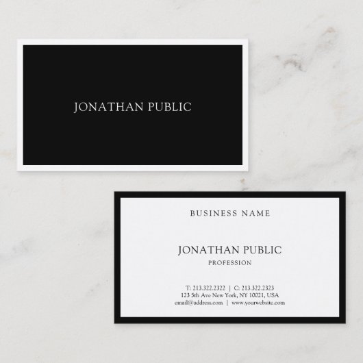 Modern elegant zwart wit, stijlvol, draagbaar visitekaartje (Voorkant / Achterkant)