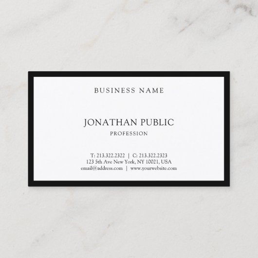 Modern elegant zwart wit, stijlvol, draagbaar visitekaartje (Achterkant)