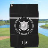 Modern Elegant Zwart-wit Stijlvol Monogrammed Golfhanddoek
