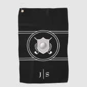 Modern Elegant Zwart-wit Stijlvol Monogrammed Golfhanddoek (Voorkant)