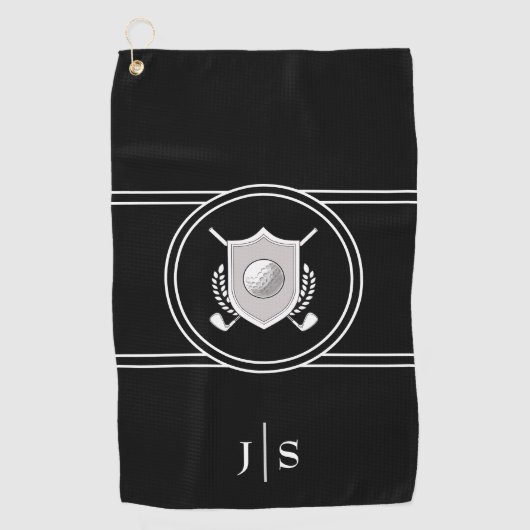 Modern Elegant Zwart-wit Stijlvol Monogrammed Golfhanddoek (Voorkant)