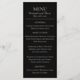 Modern Elegant Zwart-Wit Trouwdiner Menu