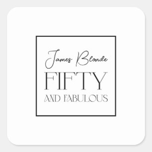 Modern Elegant Zwart & Wit Vijftigste Verjaardag Vierkante Sticker