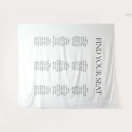 Modern Elegant Zwart Wit Vind Uw Zitplaats Huwelij Wandkleed (Voorkant (horizontaal))